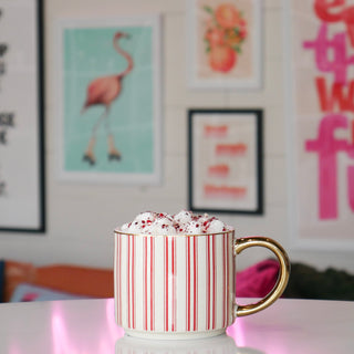 Red Stripe Mug- Christmas Tree Lane