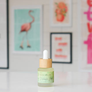 Small Dryer Ball Oil with wood dropper, titled Vivienne Jade.