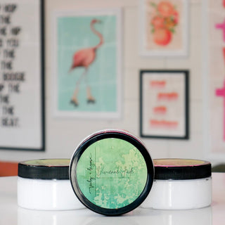 Whipped body frosting jars with a green labels, titled Vivienne Jade.