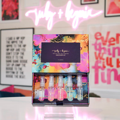 Colorful mini perfume discovery kit.
