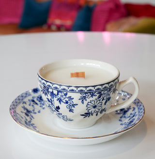 Blue + White Teacup - Coconut + Santal