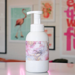 Foaming hand soap bottle with floral design, labeled Yours Truly.