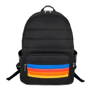 Black Retro Stripes Puffer Backpack