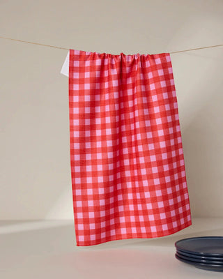 Cherry Gingham Geometry Tea Towel