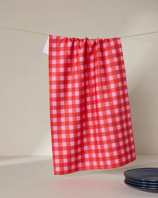 Cherry Gingham Geometry Tea Towel