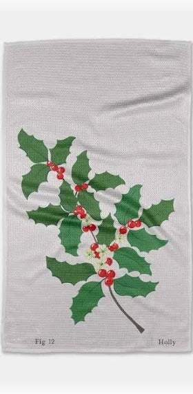 December Holly Geometry Tea Towel