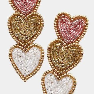 Baby Pink Beaded Heart Earrings