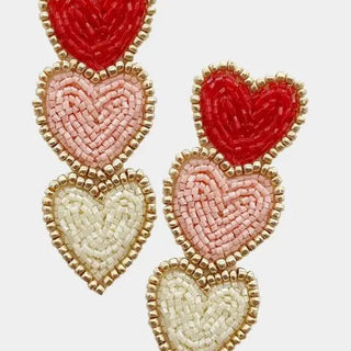 Red Beaded Heart Earrings