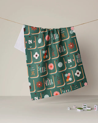 Moss Tile Toss-Mahjong Geometry Tea Towel