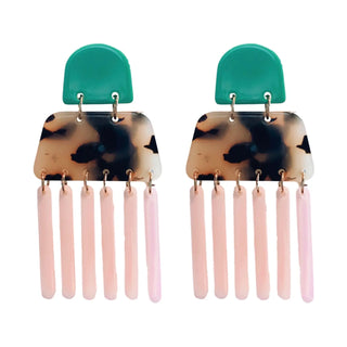 Pink and Teal Geometric Earring