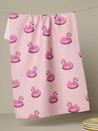 Flamingo Floatie Geometry Tea Towel